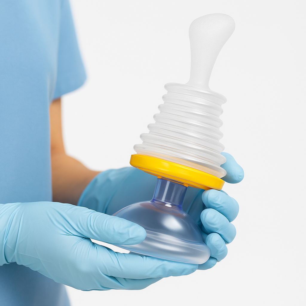 Medical professional in gloves holding the Within Reach rescue device